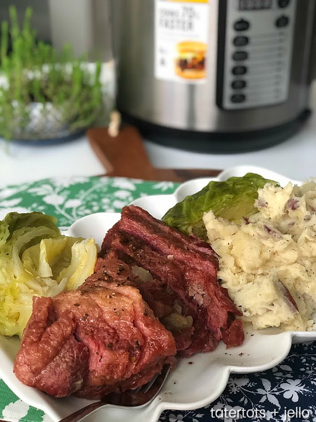 Corned Beef, Cabbage and Mashed Potatoes all in the Instant Pot - SO much faster and even more tender than cooking it in the oven! 