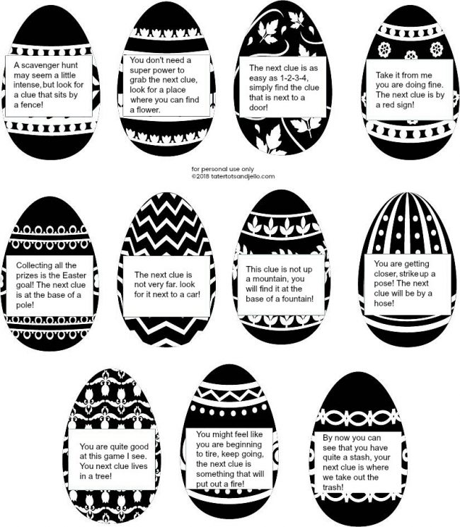 Easter Egg Scavenger Hunt free printable clues