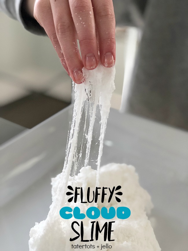 Fluffy Cloud Slime - a softer, fluffier slime that's so fun to make and play with for kids! 