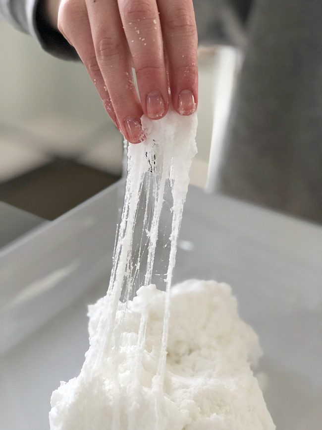 Fluffy Cloud Slime - a softer, fluffier slime that's so fun to make and play with for kids! 