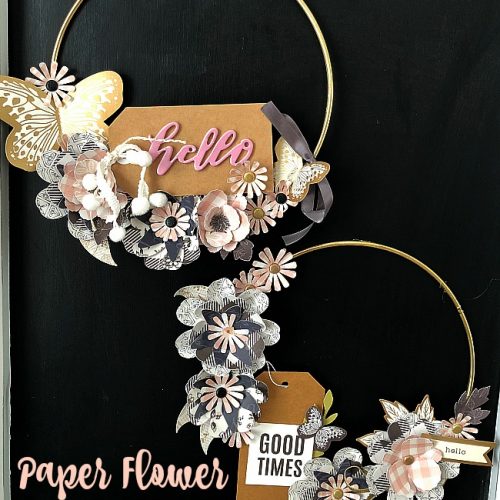 Paper Flower Hoop Wreaths - make paper flowers and add a tag for a personalized wreath for your home!
