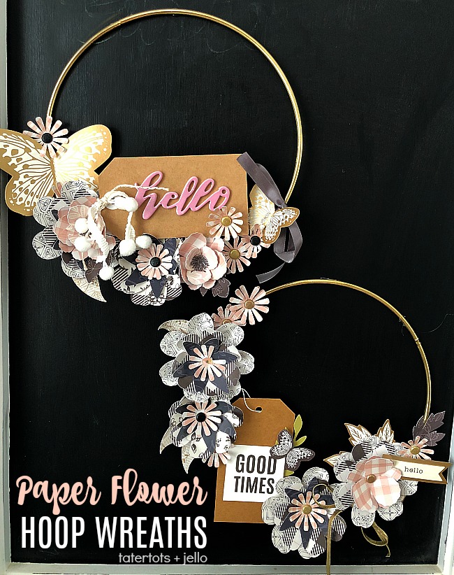 Paper Flower Hoop Wreaths - make paper flowers and add a tag for a personalized wreath for your home! 