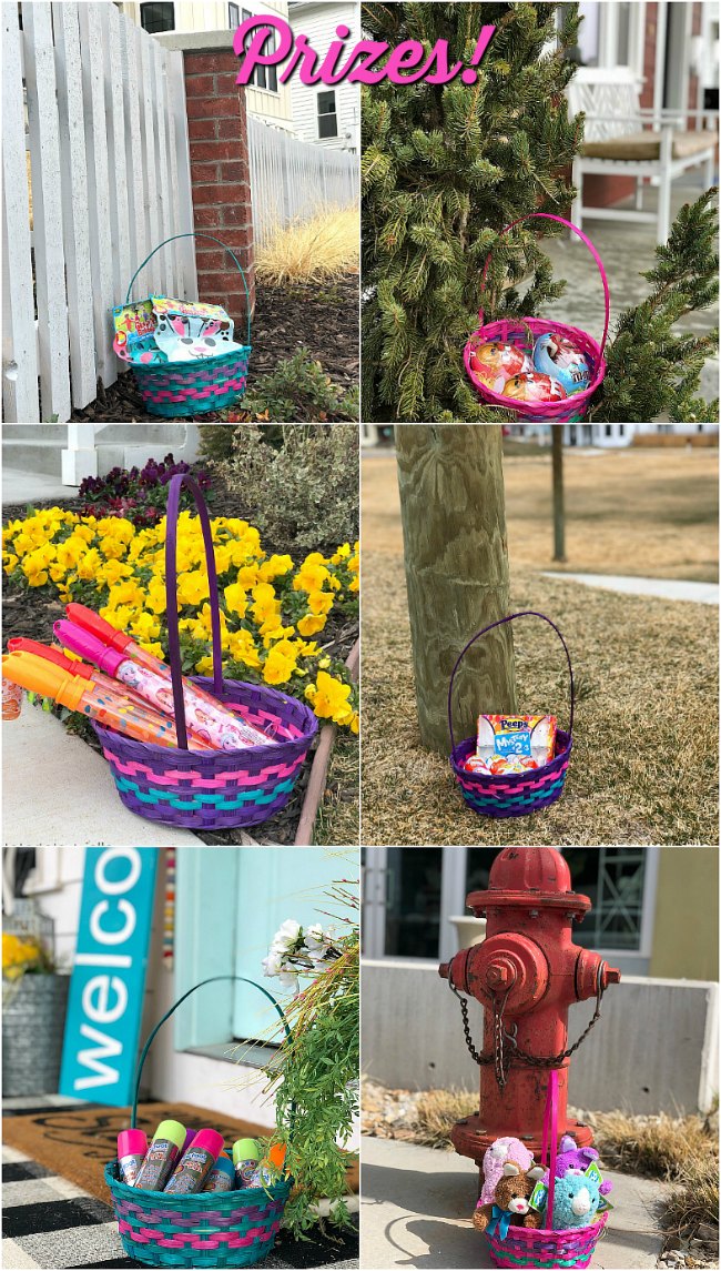 Celebrate Easter with an Outdoor Easter Scavenger Hunt with printable clues! Your kids and teens will love running around the neighborhood solving clues and collecting a basket of super cute treats. 