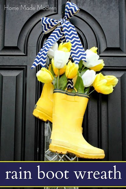 Spring Door with boots flower vases. 