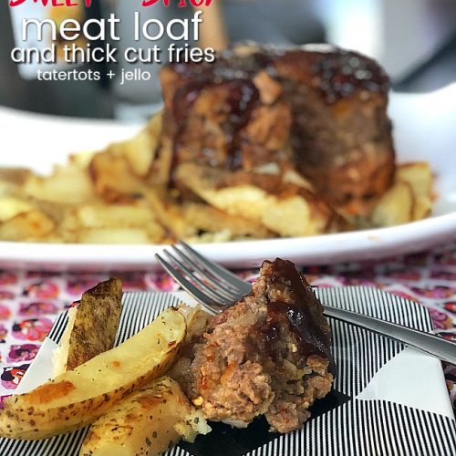 Sweet and spicy meatloaf with thick cut fries - make them both in your instant pot for the ULTIMATE comfort meal!