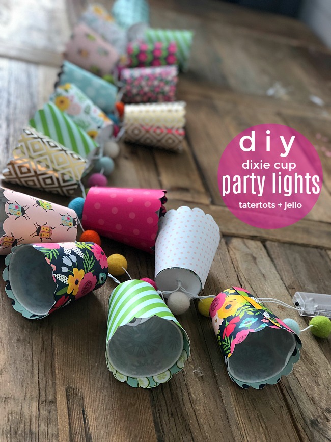 Add light to ANY party, event or even a door or mantel with DIY Dixie Cup String Party Lights. You can use any paper and it's such a cute way to celebrate! 