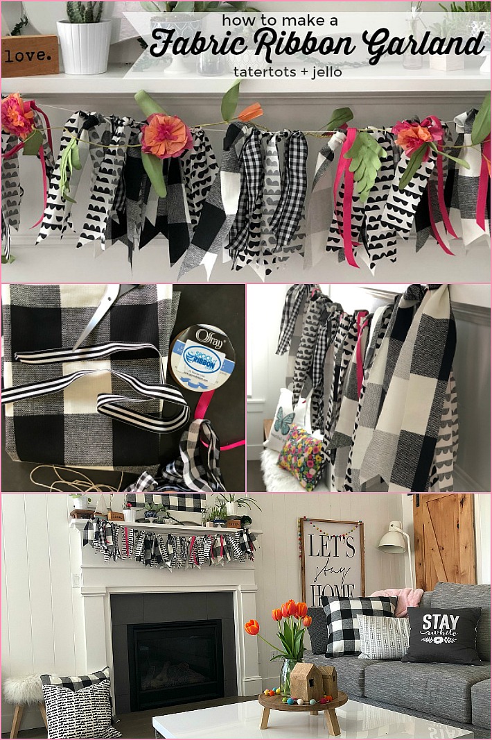 How to make a fabric ribbon garland. Use leftover fabric to create a garland for ANY occasion. No sewing is required and it's a festive way to decorate! 