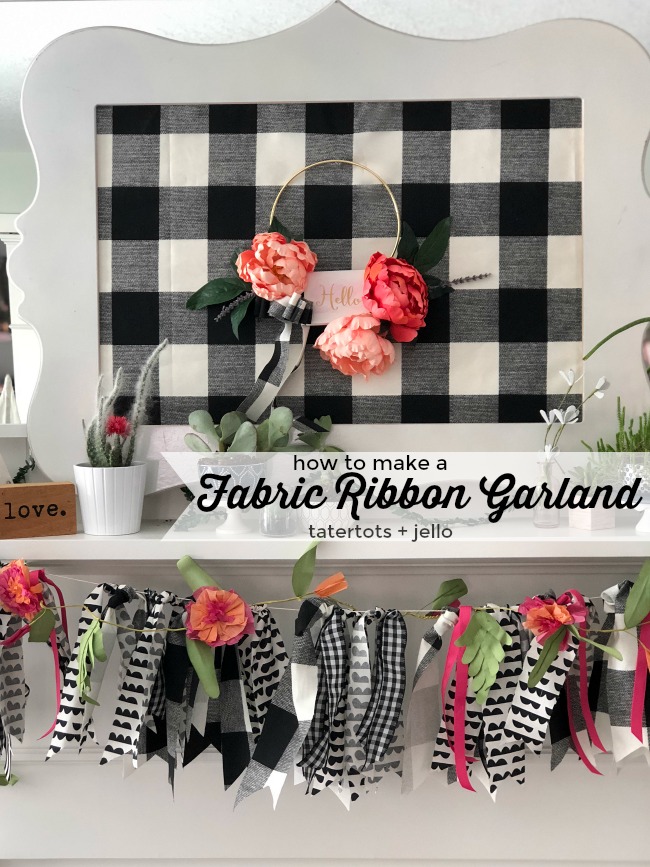 How to make a fabric ribbon garland. Use leftover fabric to create a garland for ANY occasion. No sewing is required and it's a festive way to decorate! 