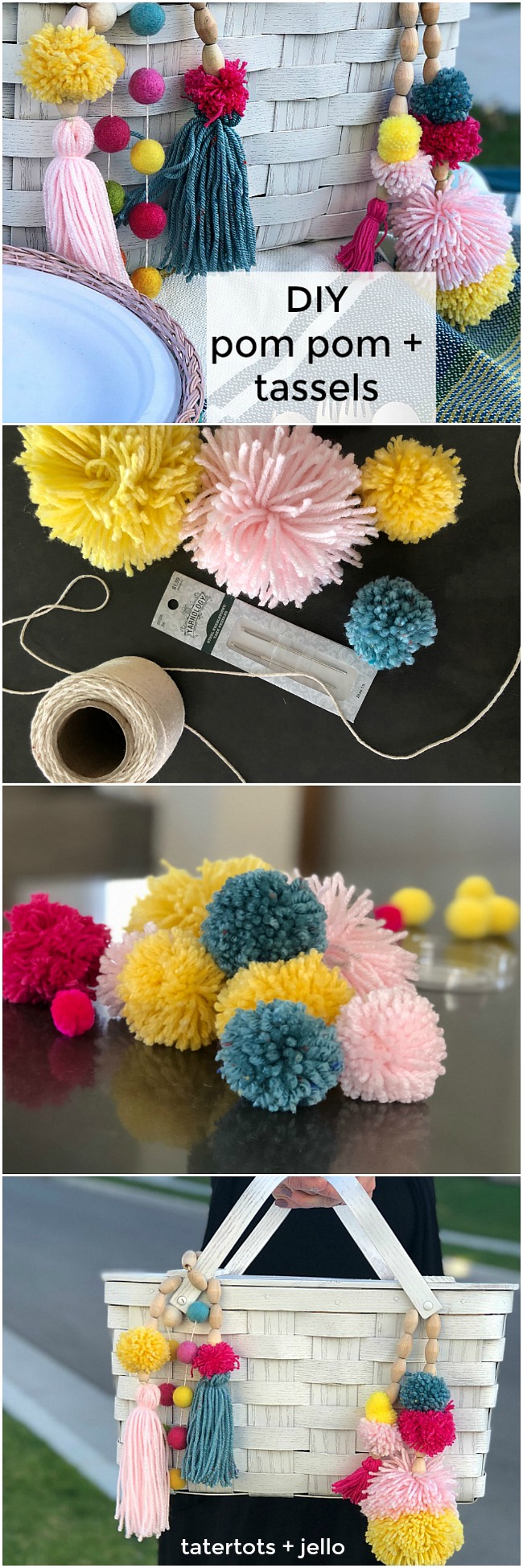 Thrifted BOHO Pom Pom Picnic Basket Makeover! Give a thrifted picnic basket new life and a boho spring makeover with spraypaint and yarn. I will show you how to make BOHO beaded embellishments that will make your new picnic basket shine! 