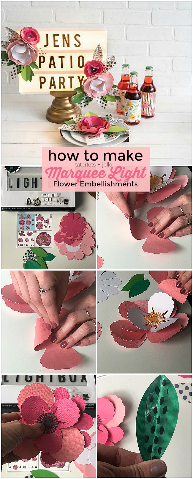 Dress up your marquee lightbox with paper flowers. You can change them out throughout the year. It's an easy way to make your lightbox the centerpiece of your home decor! 
