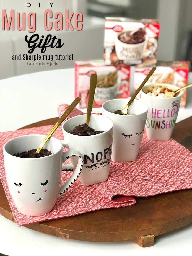 Sharpie mugs are fun to make and a great gift idea! Make a special DIY mug for a friend, neighbor or teacher and fill it with a yummy mug cake mix for a gift ANYONE will love! This tutorial shows you how to make DIY Sharpie Mugs that will last! 