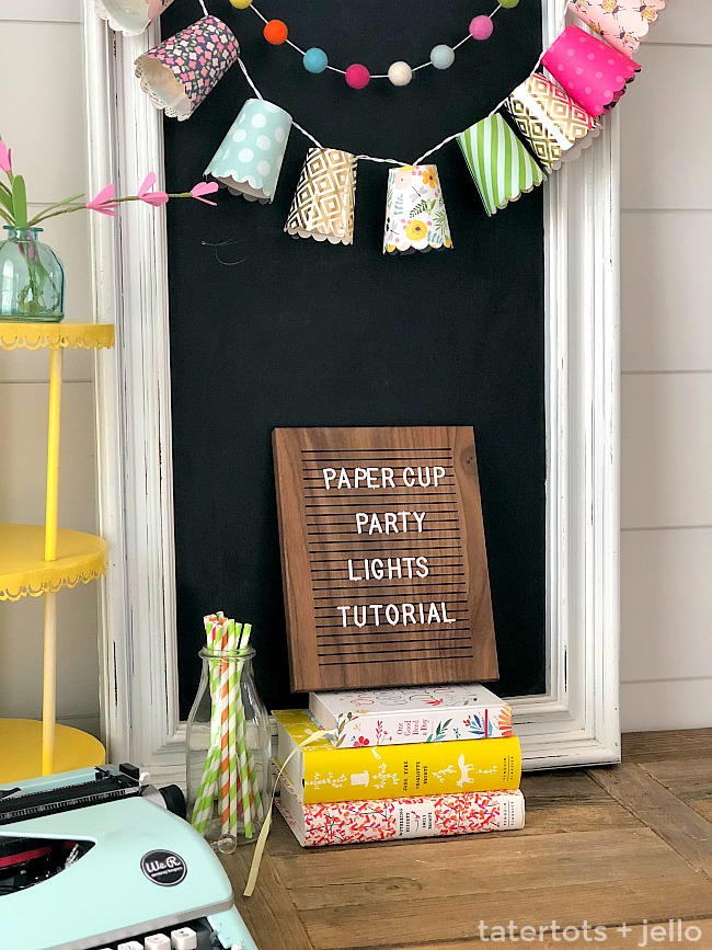 Add light to ANY party, event or even a door or mantel with DIY Dixie Cup String Party Lights. You can use any paper and it's such a cute way to celebrate! 
