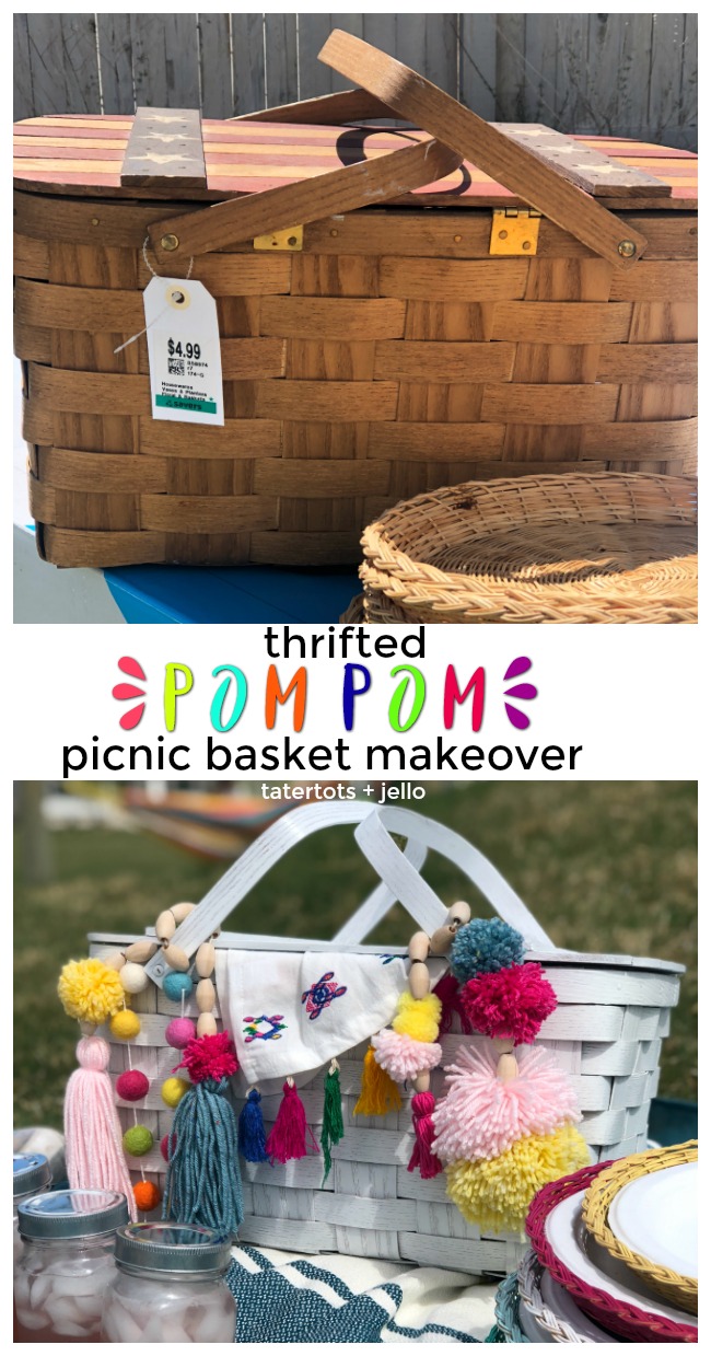 Thrifted BOHO Pom Pom Picnic Basket Makeover! Give a thrifted picnic basket new life and a boho spring makeover with spraypaint and yarn. I will show you how to make BOHO beaded embellishments that will make your new picnic basket shine! 