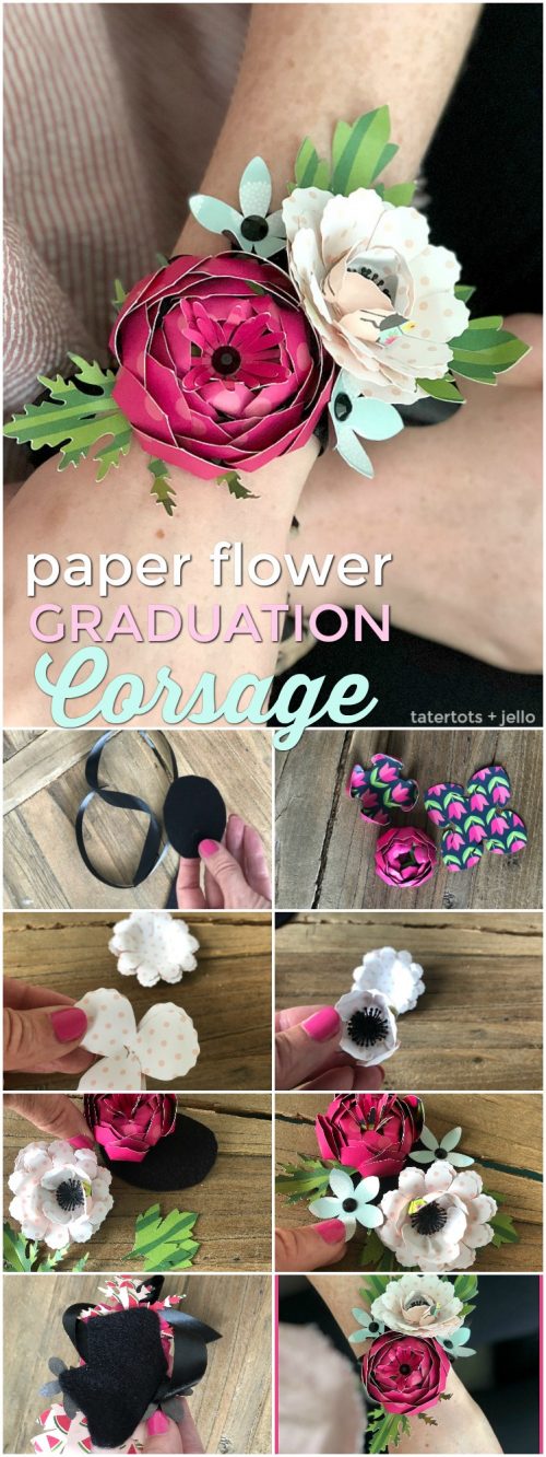 Corsages are so beautiful! The downside is fresh flower corsages wither and die. Instead of giving someone a traditional flower corsage, why not create a paper flower corsage and gift it to someone to commemorate an event like a graduation, Mother's Day or a big birthday?? It is a gift that your recipient will LOVE and they can keep forever!!