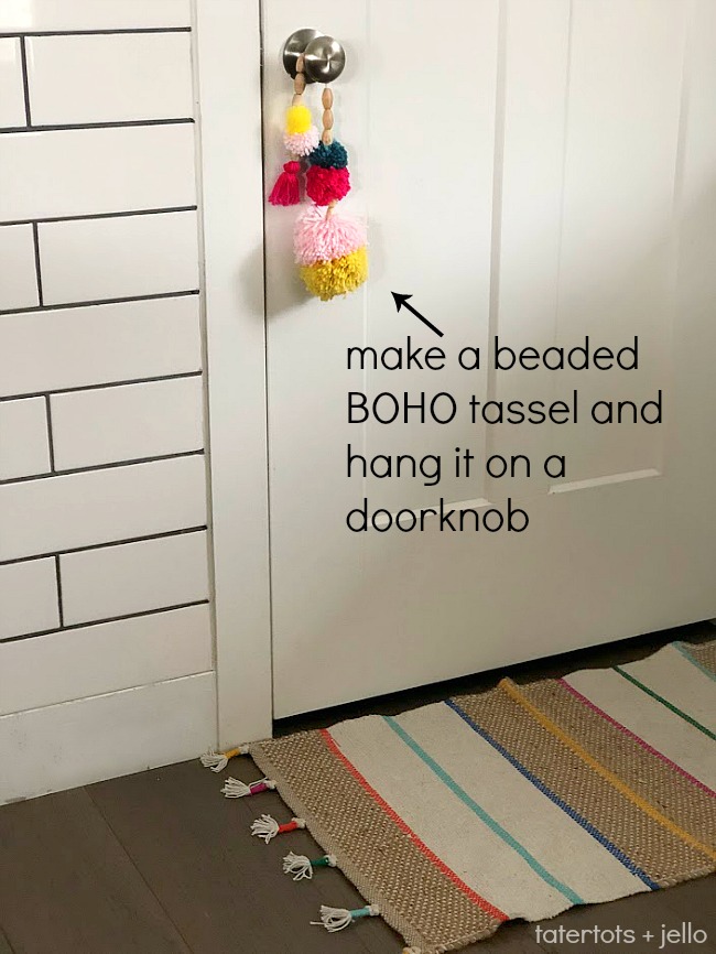 How to make beaded boho pom pom tassels. Make a tassel for a shelf, a doorknob, embellish a present or a picnic basket. You can make pom poms with yarn and your hands. A beaded boho tassel also makes a wonderful gift idea! 