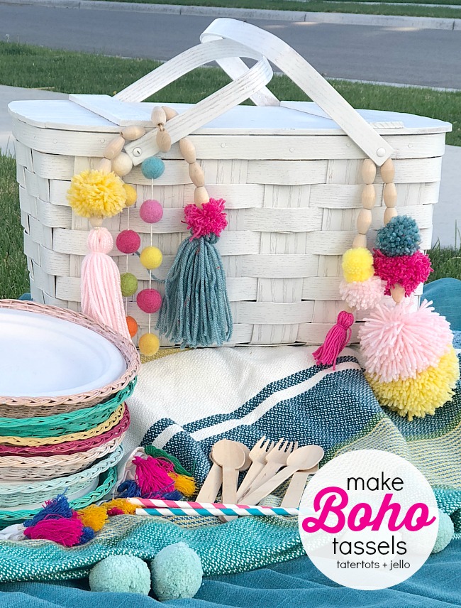 How to make beaded boho pom pom tassels. Make a tassel for a shelf, a doorknob, embellish a present or a picnic basket. You can make pom poms with yarn and your hands. A beaded boho tassel also makes a wonderful gift idea! 