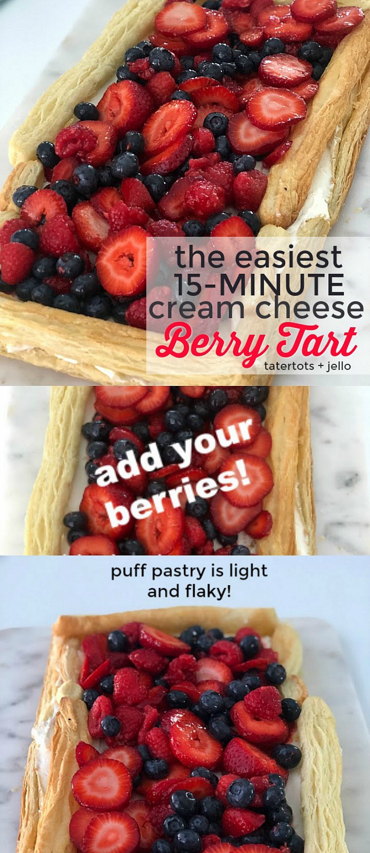 The easiest 15-minute cream cheese berry tart Looking for an easy dessert to whip together this Summer? Make a Berry Tart with puff pastry, fresh berries and a light and fluffy cheesecake filling. It's light, fresh and oh so good! 