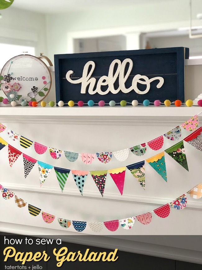 How to sew a paper garland. It's an easy way to decorate for ANY occasion. In just minutes you can have the perfect compliment to your decor or occasion! 