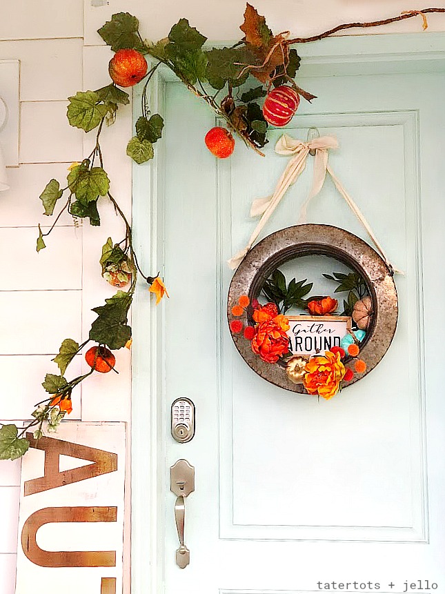 Celebrate the Fall season with a metal farmhouse "Gather" wreath. Hang your wreath on your door or inside and enjoy it through Thanksgiving! 