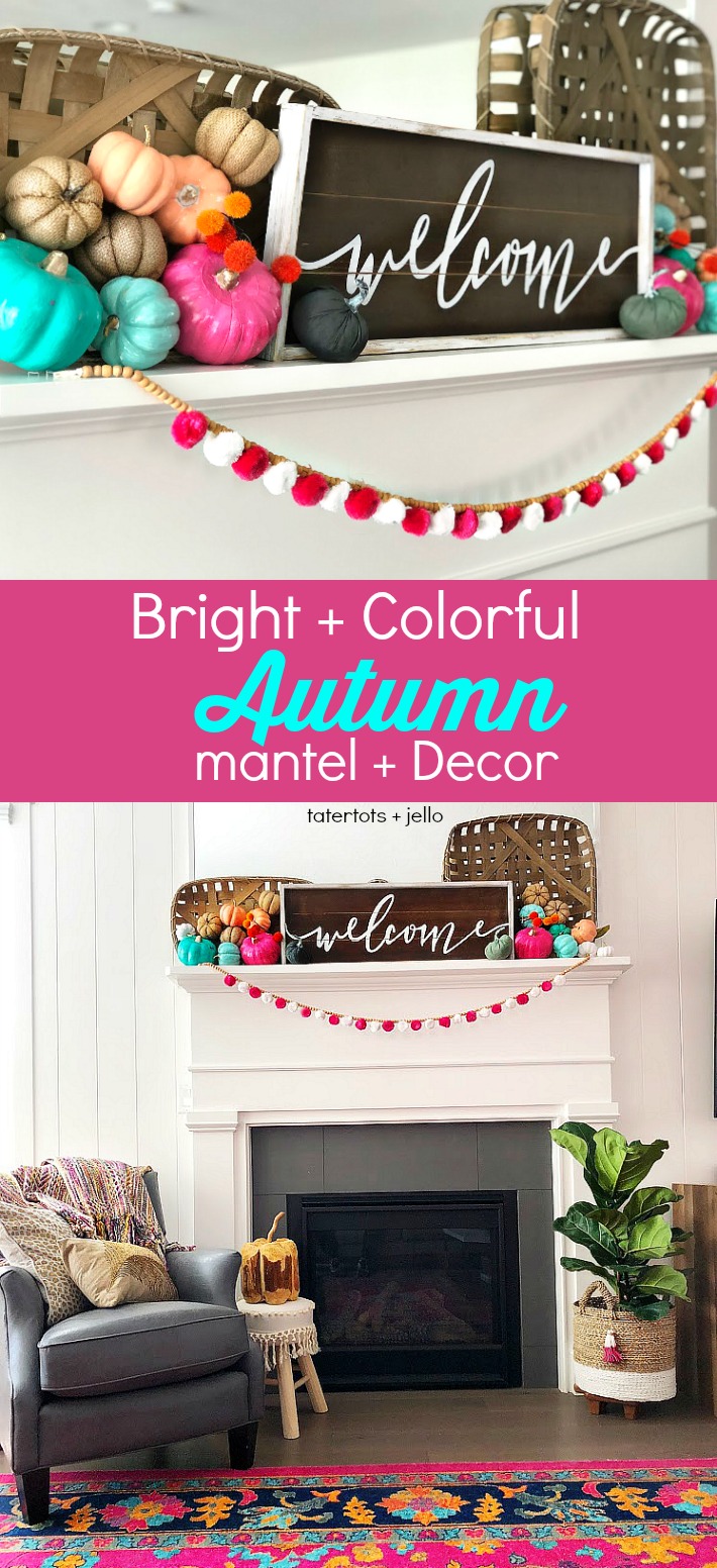 Bright and Colorful Mantel and Decor Ideas for Fall! Make PINK a focal point in your Autumn decor! Bright colors are fun for fall and can add some brightness to your everyday decor! 