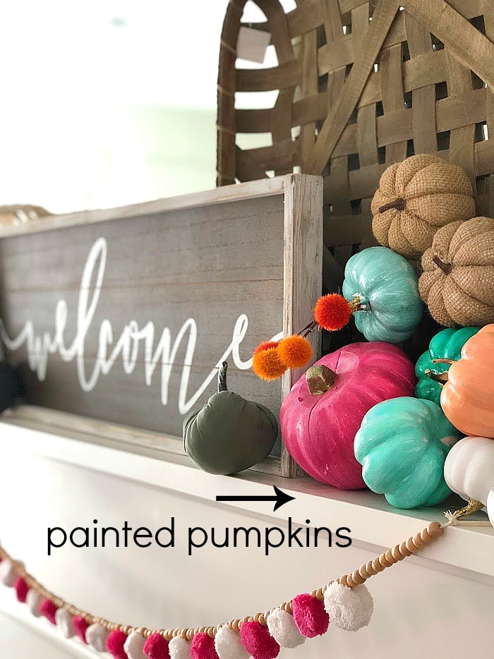 Bright and Colorful Mantel and Decor Ideas for Fall! Make PINK a focal point in your Autumn decor! Bright colors are fun for fall and can add some brightness to your everyday decor! 