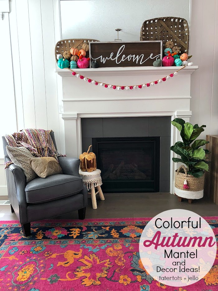 Bright and Colorful Mantel and Decor Ideas for Fall! Make PINK a focal point in your Autumn decor! Bright colors are fun for fall and can add some brightness to your everyday decor! 