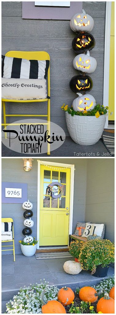 Easy Black and White Stacked Halloween Topiary