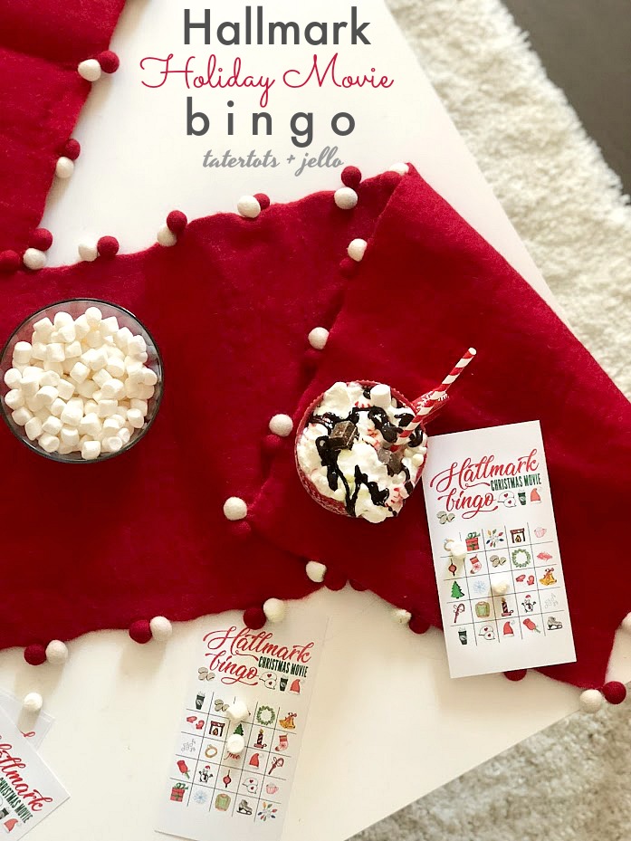 Holiday Hallmark Movie Party, Flavored Hot Cocoa Bar and Hallmark Movie Bingo Game! Invite your friends over for an epic holiday movie party! It's easy with all the fixings from World Market. Create a flavored hot cocoa bar, two different bruschetta appetizers, flavored popcorn and a free printable bingo game.