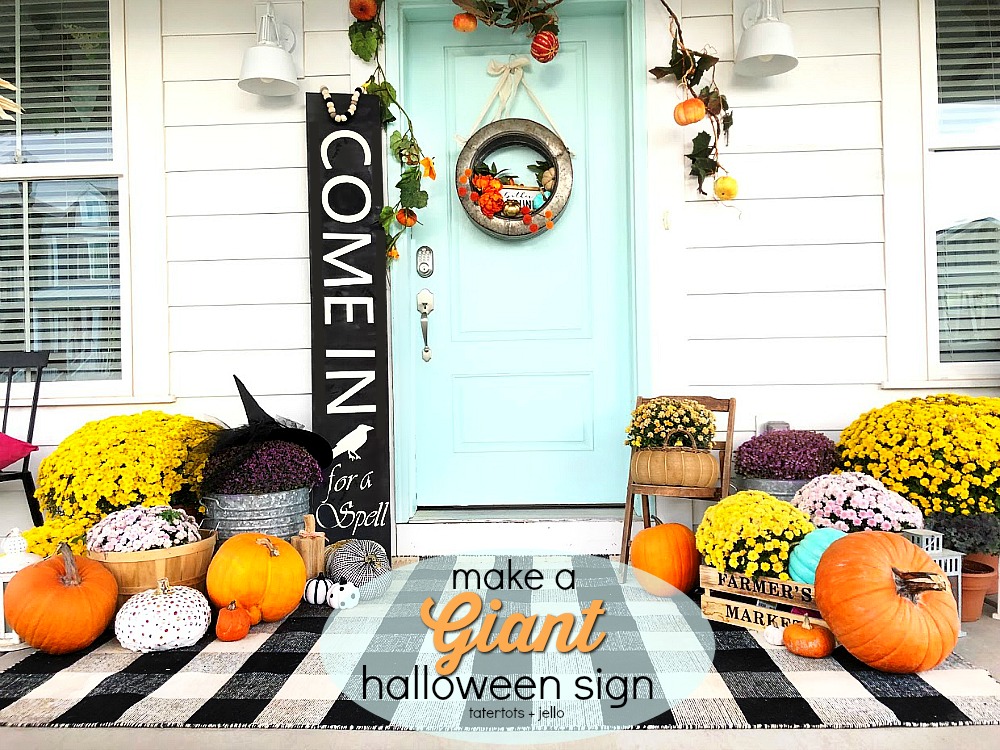 Make a GIANT Witch Halloween Sign! Pick up an inexpensive pine shelf from the hardware store and create a GIANT sign for just a few dollars. Find out how!