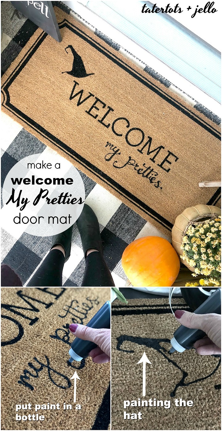 How to make a Welcome My Pretties Halloween Rug. Take a welcome rug and add custom words to create a special rug for a holiday or season! 