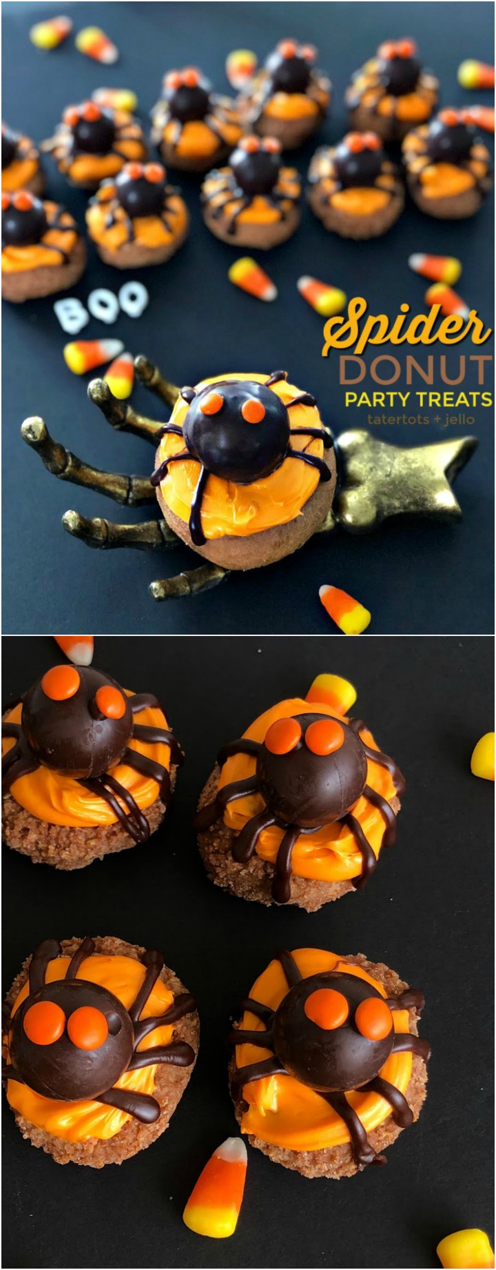 How to make donut spider halloween treats. It's so easy and fun. Make some with your kids! 