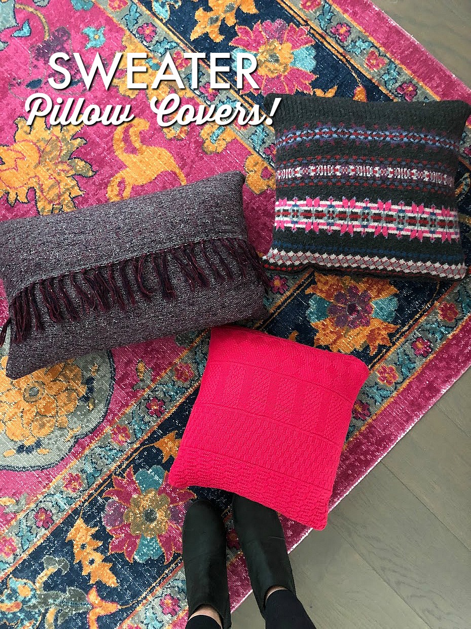 How to make Fall pillows out of thrifted sweaters! Repurpose old sweaters into new and vibrant pillow covers for your home this fall. This easy sewing tutorial shows you how! 