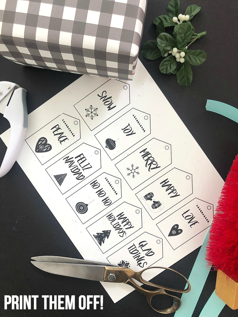 Scandinavian-style black and white holiday printable tags. 10 free black and white holiday gift tags that you can print off and add to your packages this holiday season!