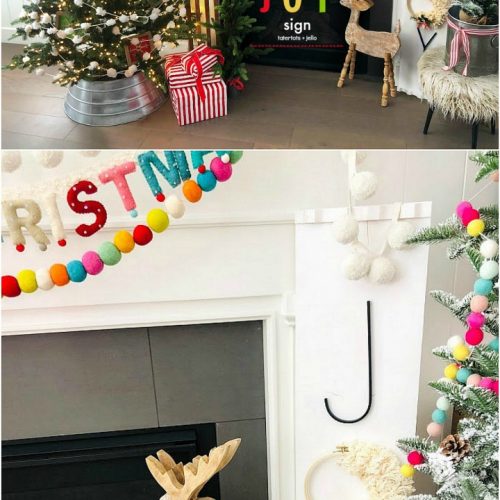 Make a GIANT JOY sign for under $12. An unfinished board, trim, embroidery hoop, yarn, letters and spray paint combine to create something special for the holidays!