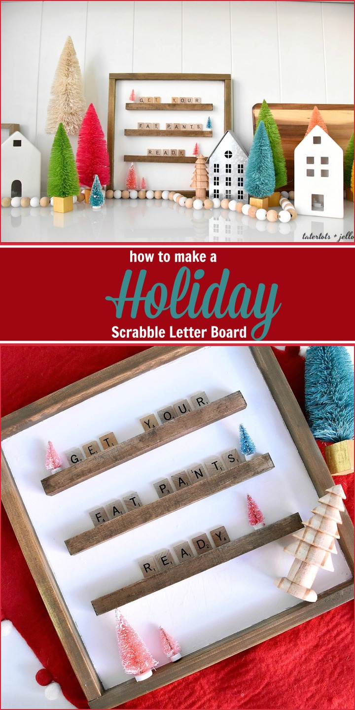 How to Make a DIY Holiday Scrabble Tile Letter Board. Take an old frame, add paint, wood molding and scrabble letters for a DIY letter board you can use all year! 