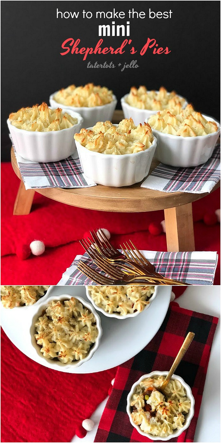 How to make the BEST mini shepherd's pies. Shepherd's Pies are the perfect fall and winter food. Layers of savory meat, veggies and sauce are topped with peaks of creamy mashed potatoes. Make them in individual bowls for a beautiful presentation. 