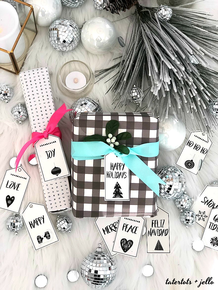 Scandinavian-style black and white holiday printable tags. 10 free black and white holiday gift tags that you can print off and add to your packages this holiday season!