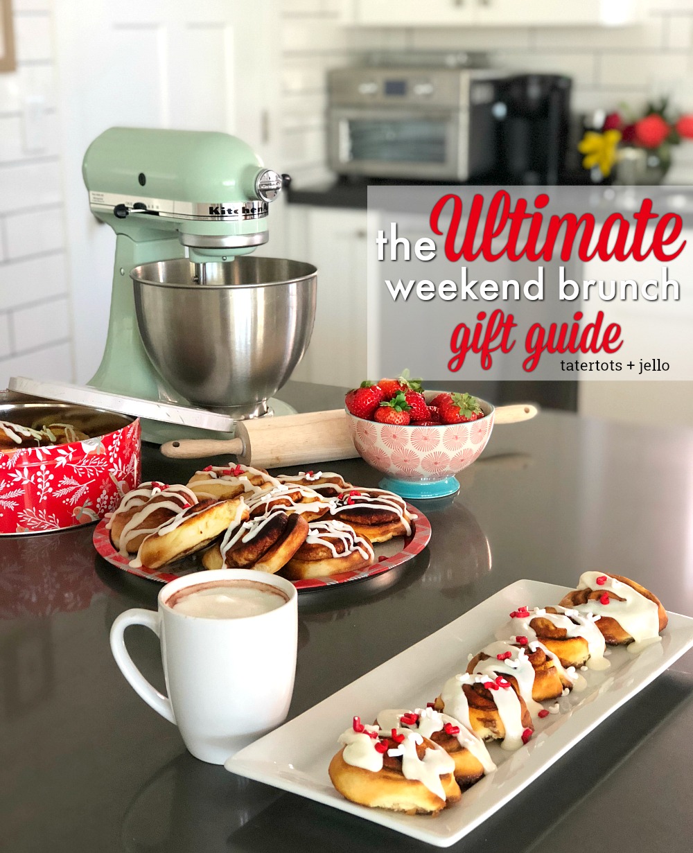 The Ultimate Weekend Brunch Gift Guide. Connect with family and friends with food! Get together and bake up a batch of soft and gooey cinnamon rolls and sit down with a frothy latte or whipped hot cocoa. This gift guide feature everything you need to create a brunch for a special occasion as well as brunch you can whip up every weekend! #sponsored #WalmartTopGifts #giftguide #giftsforthecook #holidaygiftguide