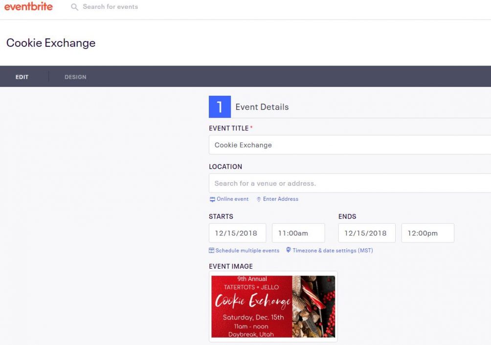 making a cookie party event with eventbrite