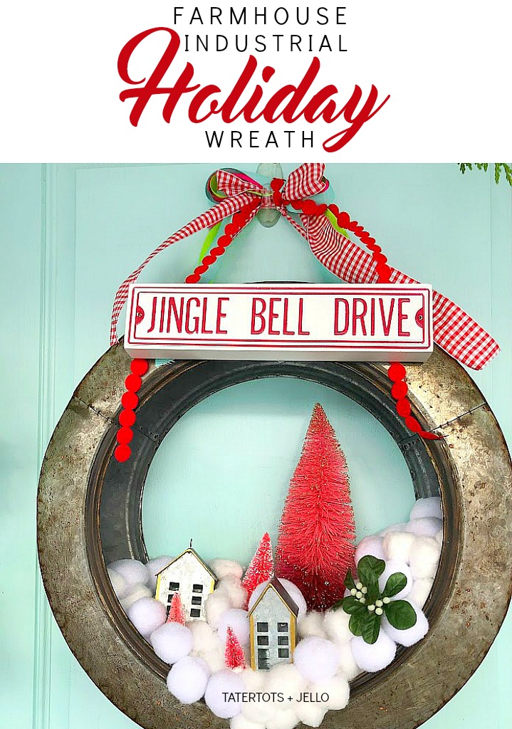 farmhouse industrial holiday wreath snowball whimsical wreath