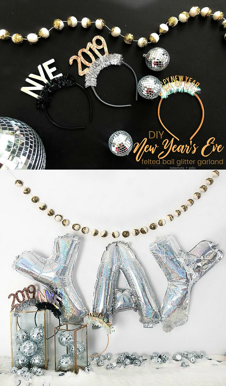 Make a New Year's Eve Glitter Felted Ball Garland. Create a festive glitter garland to ring in the New Year! It's an easy DIY idea! 