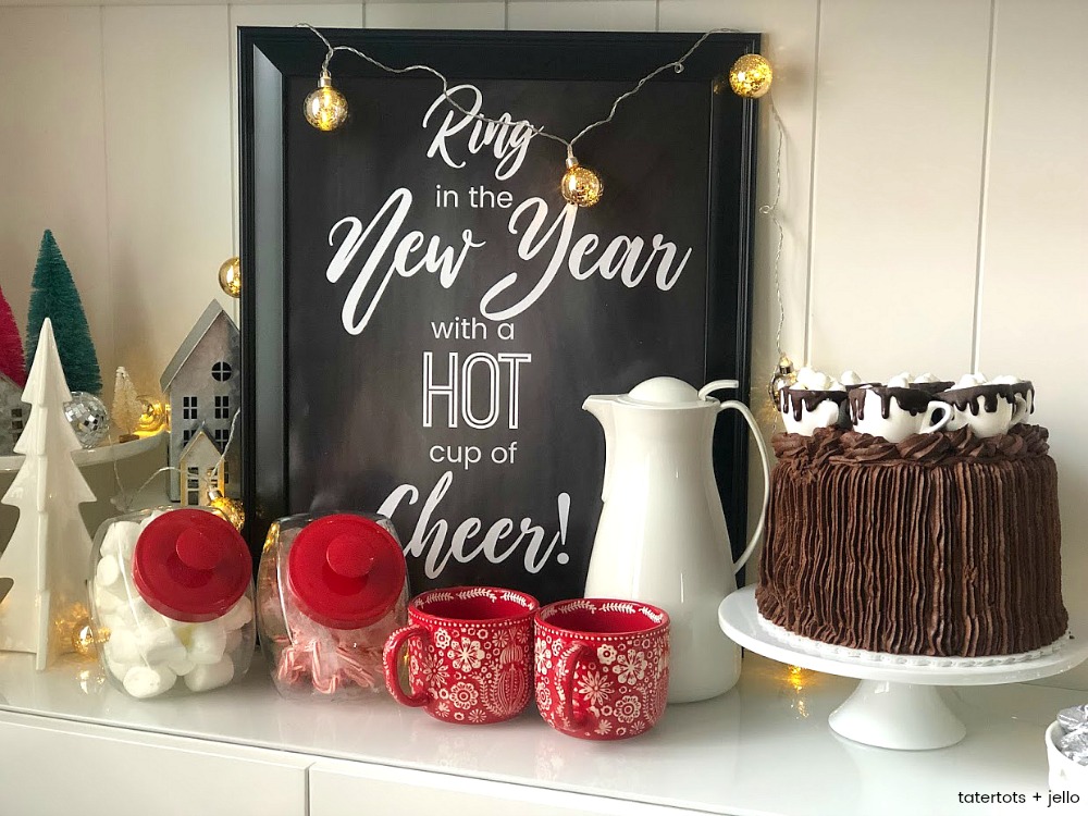 New Years Eve Hot Cocoa Bar Printables. Ring in the New Year with a festive hot cocoa bar. It's easy with simple ingredients and these free NYE hot cocoa printables!