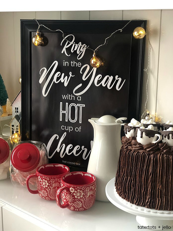 New Years Eve Hot Cocoa Bar Printables. Ring in the New Year with a festive hot cocoa bar. It's easy with simple ingredients and these free NYE hot cocoa printables!