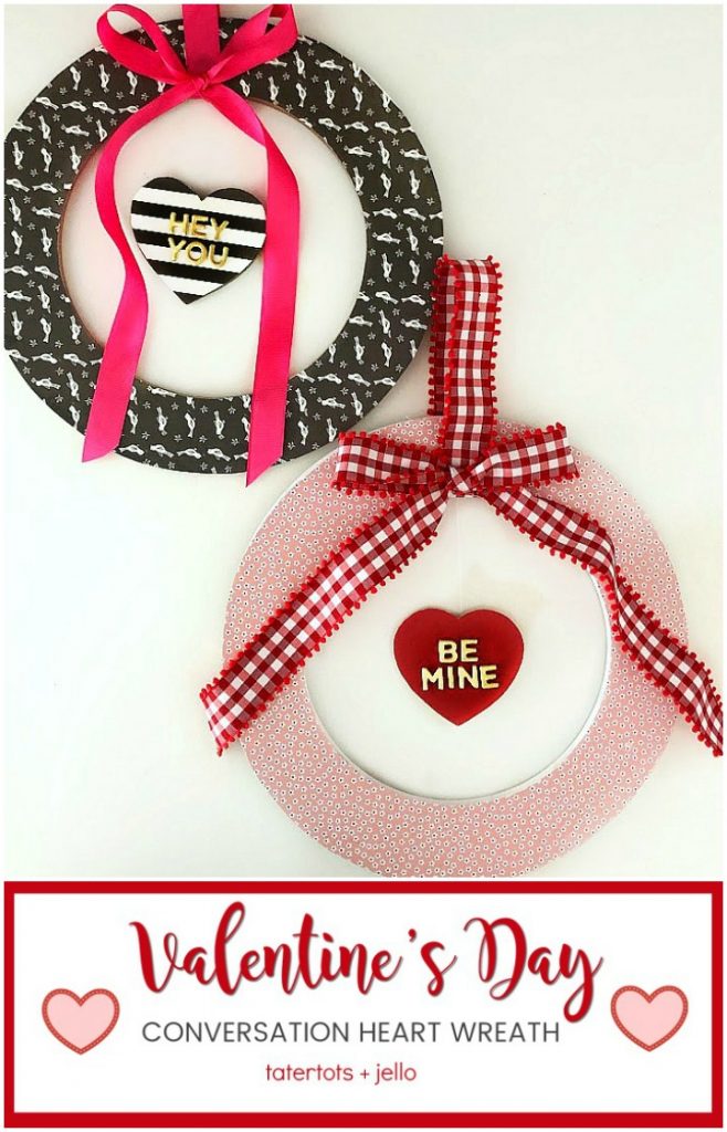 Valentine's Day Floating Conversation Heart Wreath. Turn your favorite paper into a cute wreath for Valentine's Day and add a floating heart with a Valentine's Day saying! 