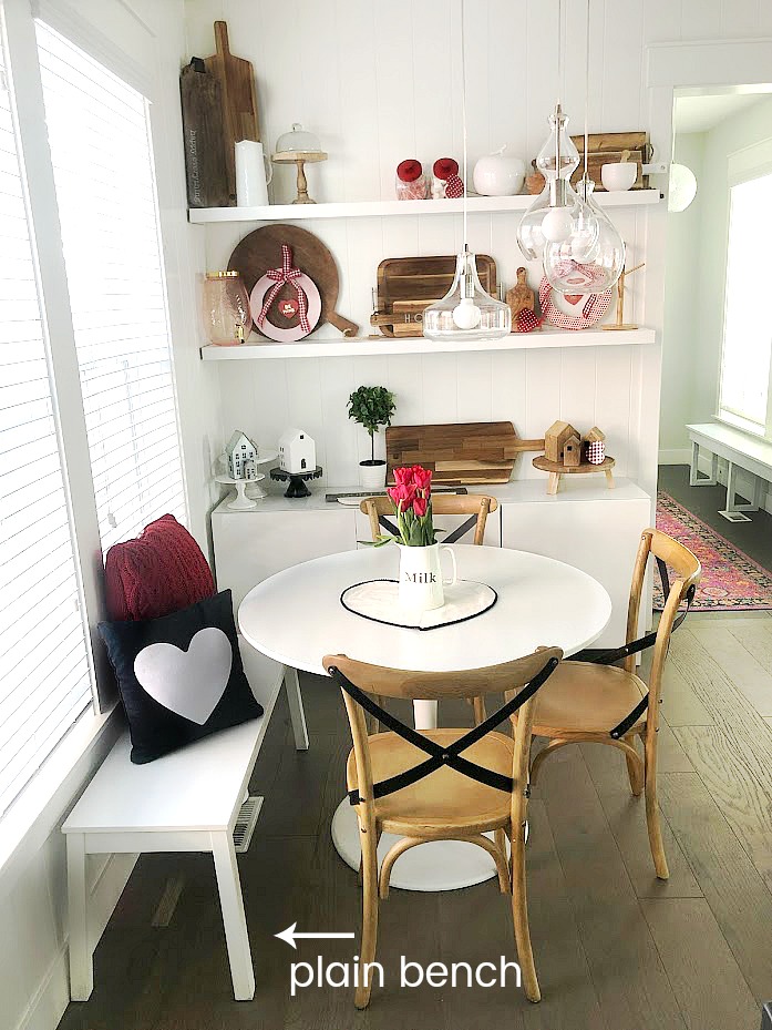 Modern Farmhouse Valentines Kitchen Nook. Four Ways to Create a Modern Farmhouse Eating Nook. Turn a corner of your kitchen into a cozy nook and add some simple touches to celebrate Valentine's Day! 