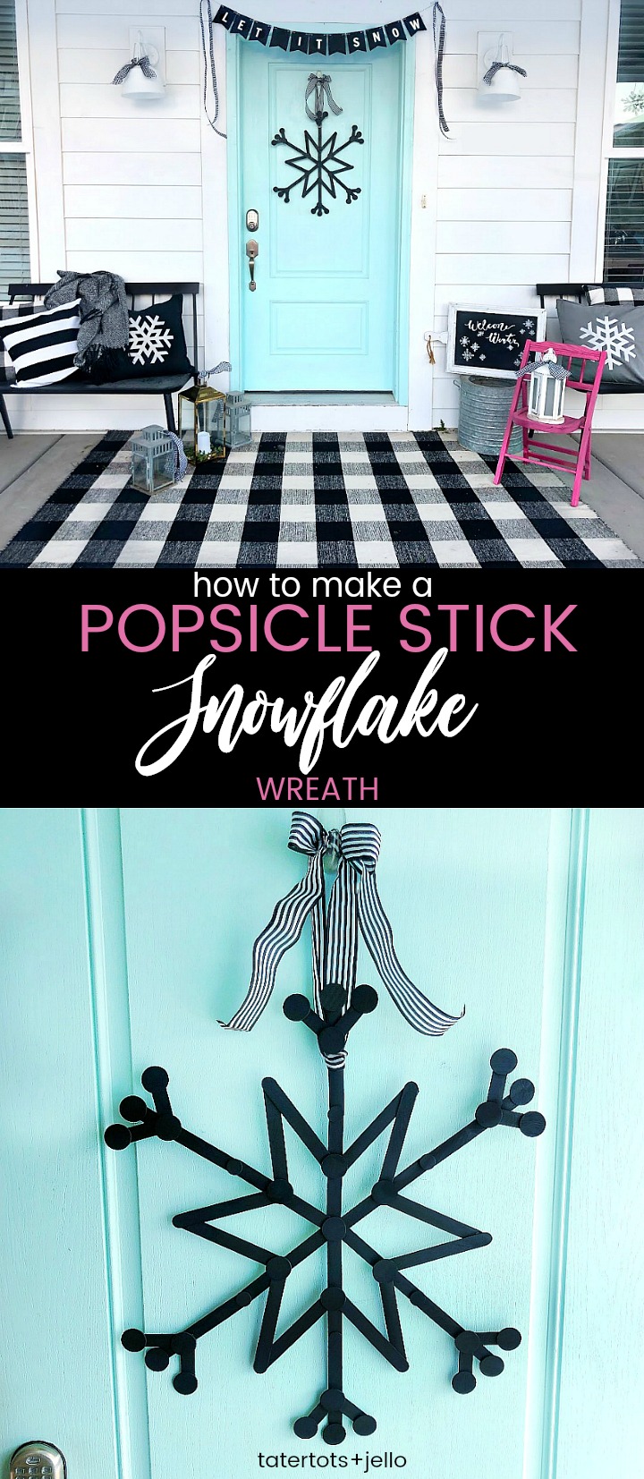 How to Make an Easy Popsicle Snowflake Wreath. Grab your kids and make giant snowflakes. It's so easy and the perfect way to decorate for Winter! 