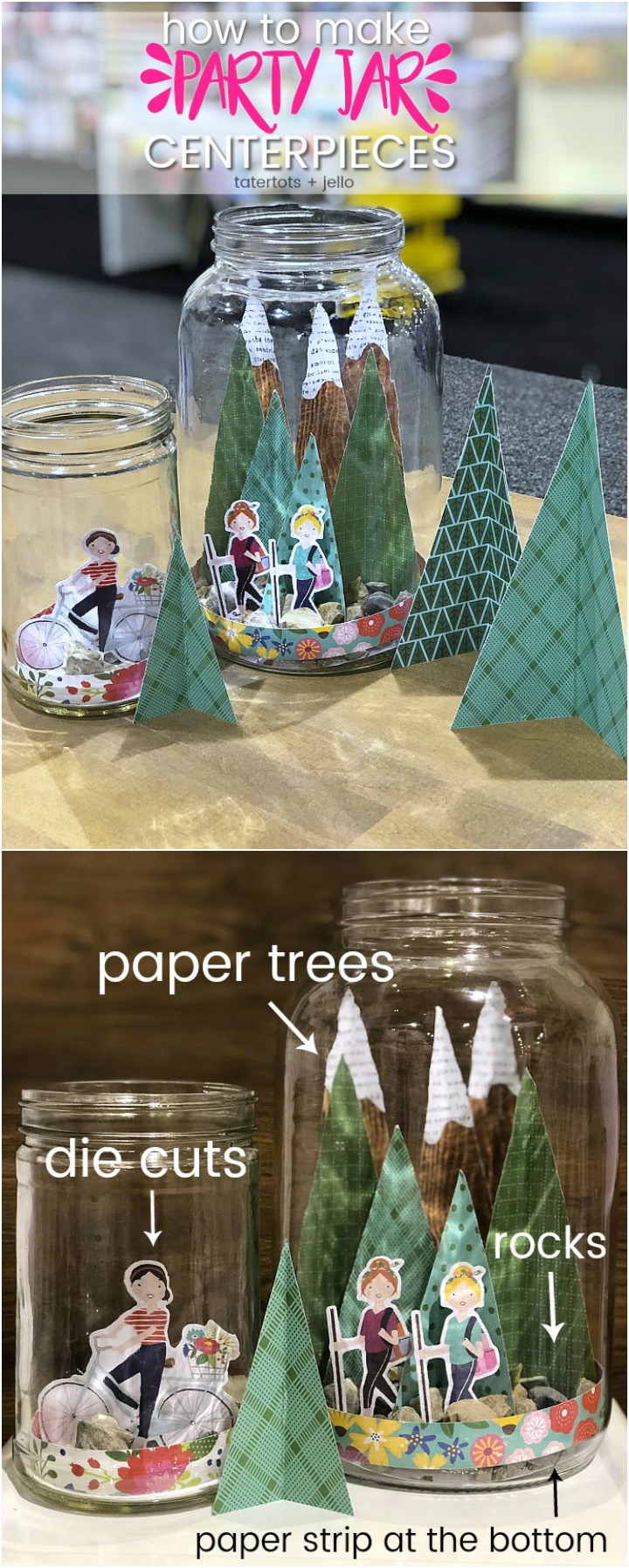 How to Make Party Jar Centerpieces! Use paper to create little scenes in jars. It's the perfect party centerpiece or accent for your home! 