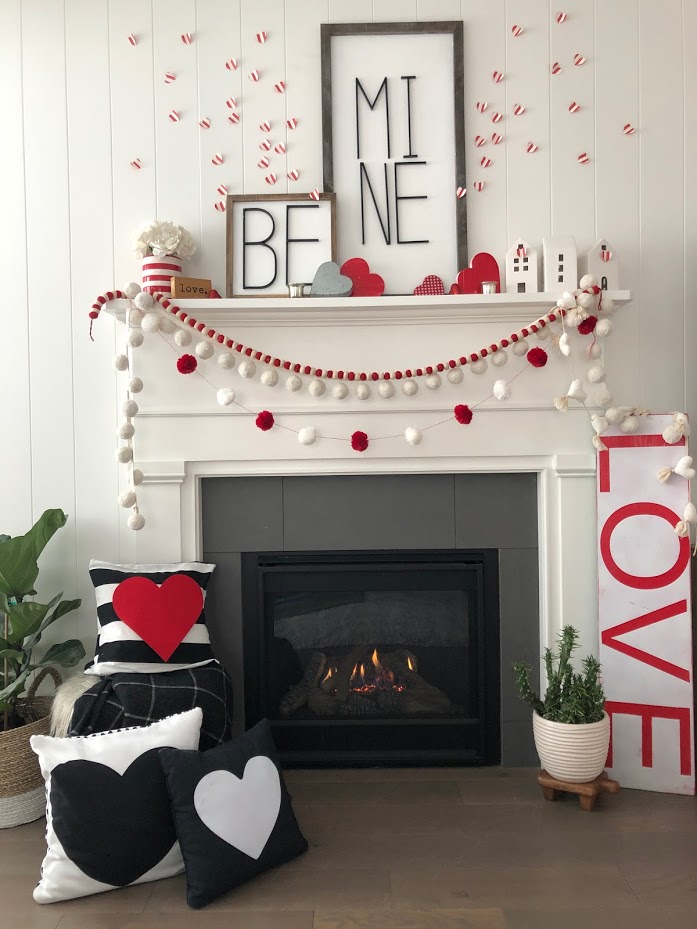 Be Mine Red and White Valentine's Day Mantel Ideas