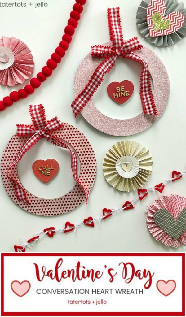Valentine's Day Floating Conversation Heart Wreath. Turn your favorite paper into a cute wreath for Valentine's Day and add a floating heart with a Valentine's Day saying! 
