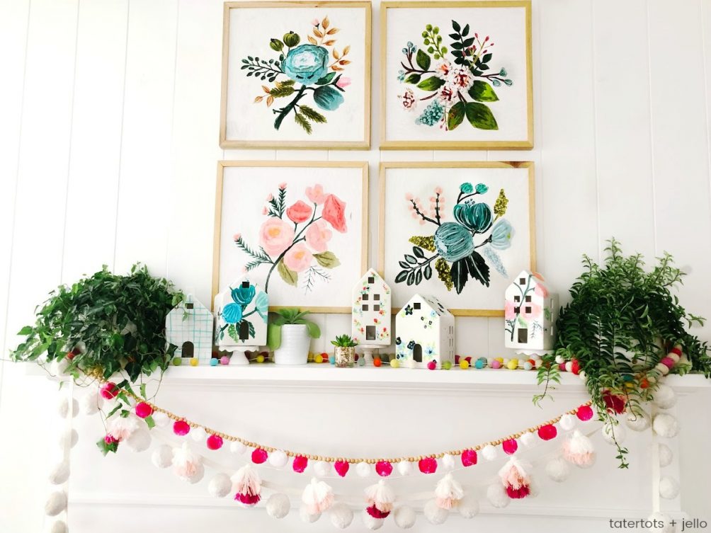 Spring Anthropologie-Inspired Painted Houses. Get your home ready for Spring by painting these cute white houses. You can add them to a shelf or mantel for your home!